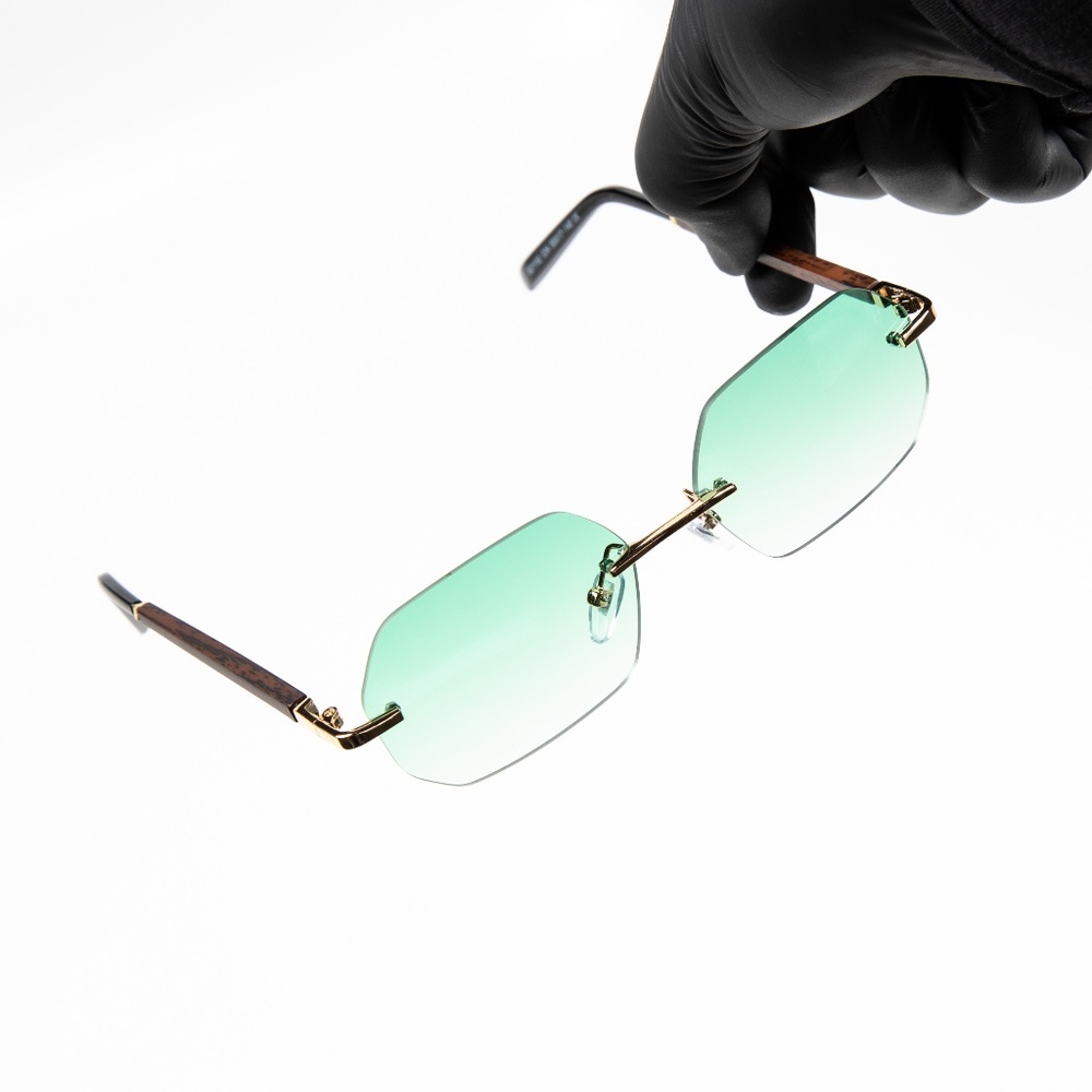 Rimless Gold Frame Turquoise Gradient Tint Sunglasses